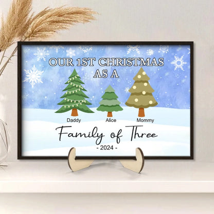 Custom personalized family of three Christmas ornament keychain poster canvas with design for first Christmas together