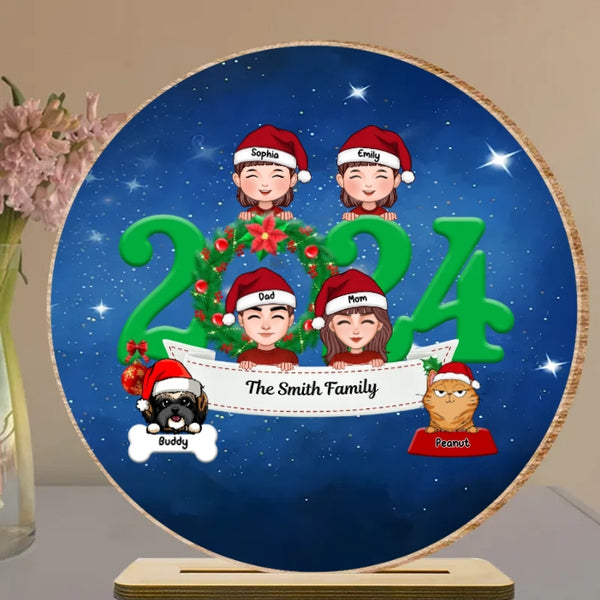 Family and Pets Peeking 2024 Personalized Plaque, Ornament, Sign, Sticker - Perfect Gift for the Holiday Season