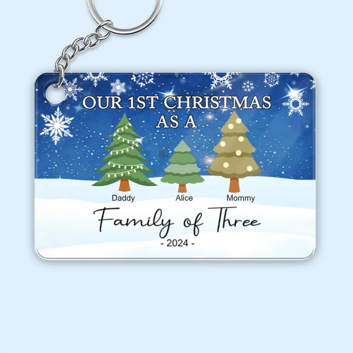Custom personalized family of three Christmas ornament keychain poster canvas with design for first Christmas together