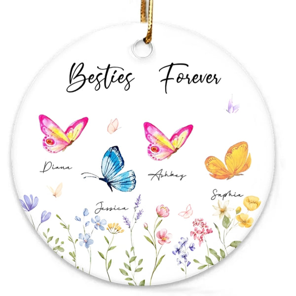 Besties Sisters Grandma Mom Beautiful Butterflies Personalized Circle Ceramic Ornament