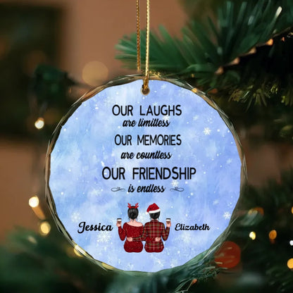 Custom personalized gift items including posters, canvases, keychains, and beauty tools with 'Besties - Our Laughs Are Limitless Our Memories Are Countless Our Friendship Is Endless' design, perfect for friendship gifts