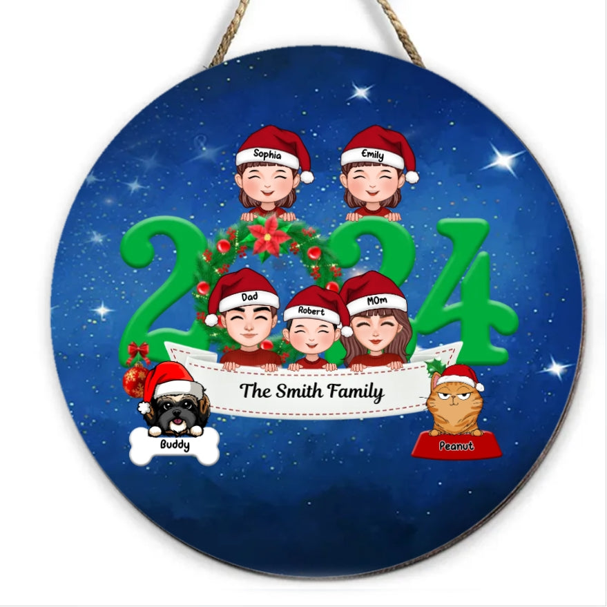 Family and Pets Peeking 2024 Personalized Plaque, Ornament, Sign, Sticker - Perfect Gift for the Holiday Season