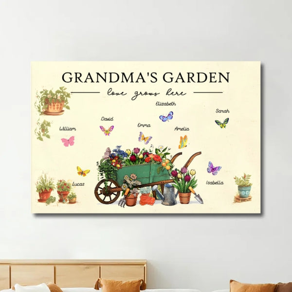 Personalized "Grandma's Garden" Poster, Keychain, Plaque, Ornament, Pillow, Wallet Card, Cup, and Sign - A Perfect Gift for Family Love and Cherished Memories