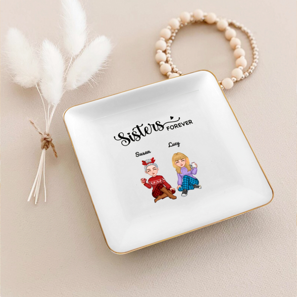 Sisters Forever - Personalized Custom Jewelry Dish, Ornament and Mug- Acrylic Gift Box Shaped - Christmas Gift For Best Friends, BFF, Sisters