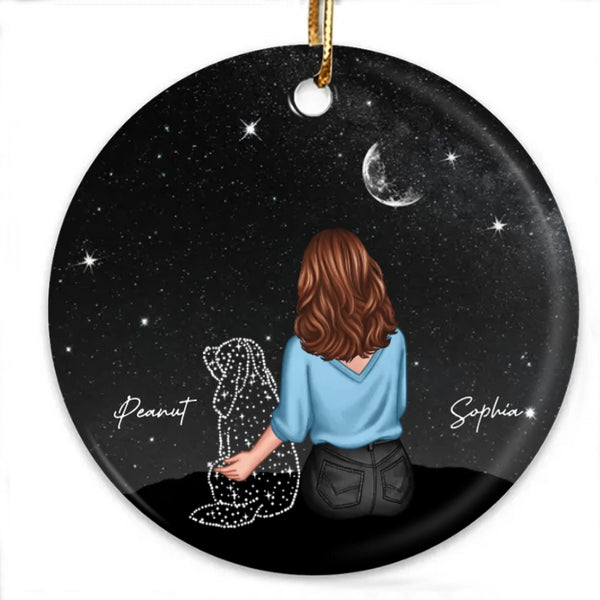 Personalized Ornament, Plaque, Keychain, Pillow, Sign, Lamp - Custom Memorial Gift for Pet Lovers - Starry Night with Dog and Owner