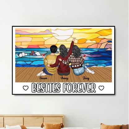 Besties Forever Personalized Ornament, Poster, Canvas, Keychain, Plaque, Pillow or Blanket, Wallet Card, Cup, Sign - A Perfect Gift for Sisters or Friends