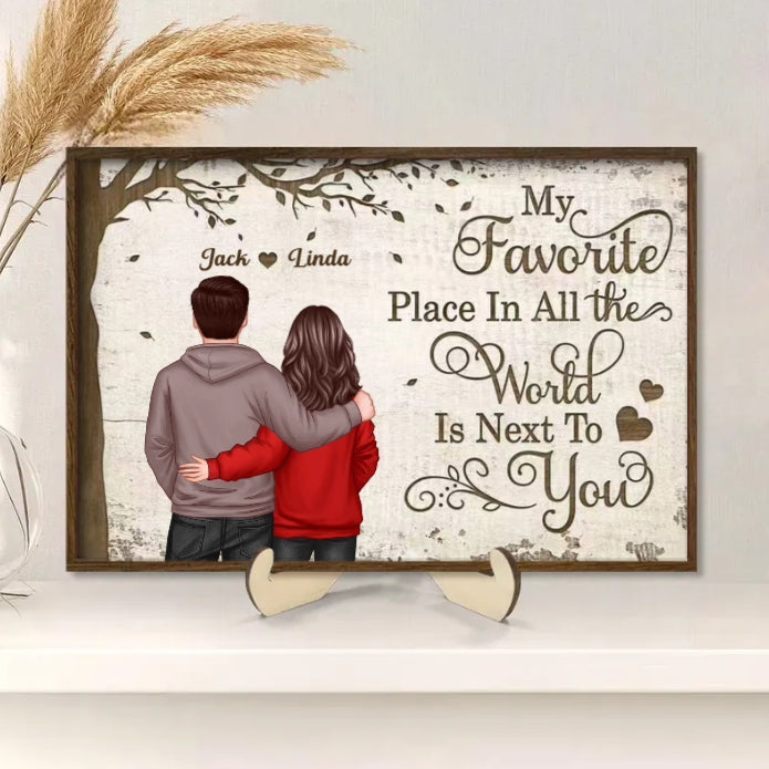 Acrylic Music Magnet with Hugging Couple Artwork – My Favorite Place Is Next To You – Romantic Keepsake, Unique Gift for Couples