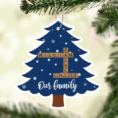 Personalized Family Name Crossword Christmas Tree 2-Layer Wooden Ornament - Custom Gift
