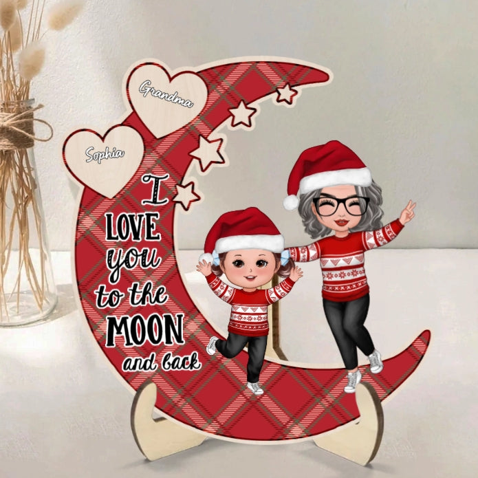Personalized Moon Ornament, Plaque, Keychain, Pillow, Cup, and Bag - "I Love You to the Moon and Back" for Grandma & Grandkid