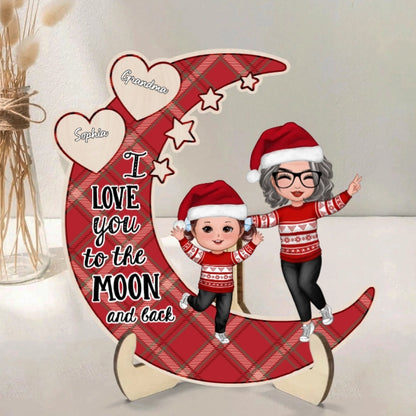 Personalized Moon Ornament, Plaque, Keychain, Pillow, Cup, and Bag - "I Love You to the Moon and Back" for Grandma & Grandkid