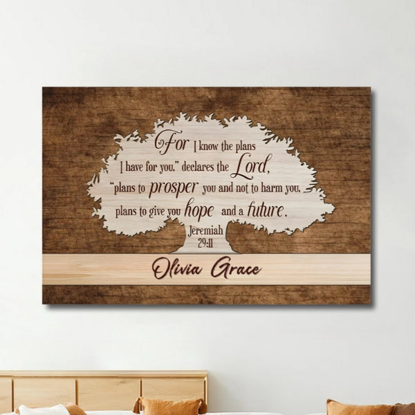 Personalized Poster, Ornament, Plaque, Keychain, Sign – "For I Know the Plans" Religious Inspirational Gift with Name Customization