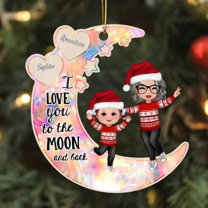 Personalized Moon Ornament, Plaque, Keychain, Pillow, Cup, and Bag - "I Love You to the Moon and Back" for Grandma & Grandkid