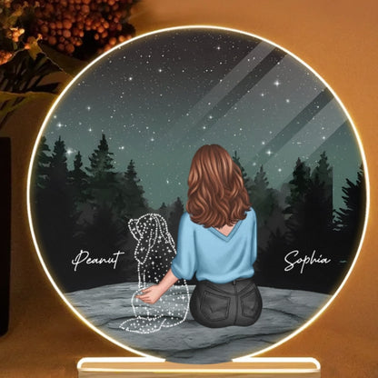 Personalized Ornament, Plaque, Keychain, Pillow, Sign, Lamp - Custom Memorial Gift for Pet Lovers - Starry Night with Dog and Owner