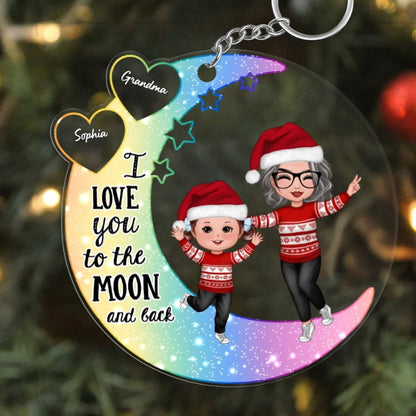 Personalized Moon Ornament, Plaque, Keychain, Pillow, Cup, and Bag - "I Love You to the Moon and Back" for Grandma & Grandkid