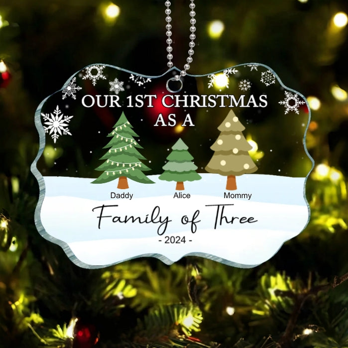 Custom personalized family of three Christmas ornament keychain poster canvas with design for first Christmas together