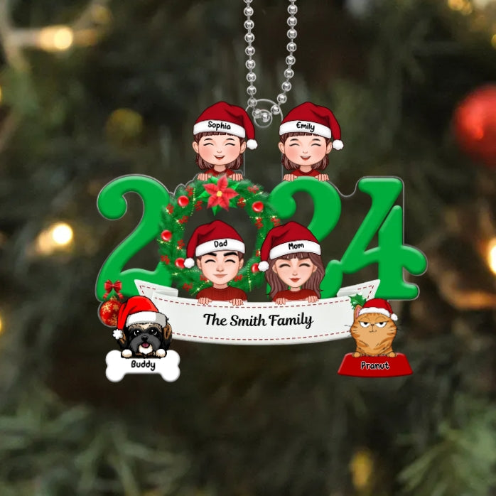 Family and Pets Peeking 2024 Personalized Plaque, Ornament, Sign, Sticker - Perfect Gift for the Holiday Season