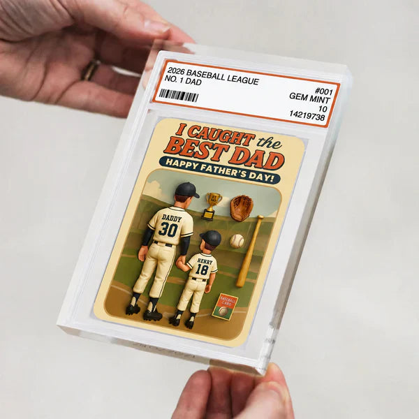 Rectangle Acrylic Block Plaque for Dad, Unique Custom Baseball Card Style Gift with Holding Hands Family Moment