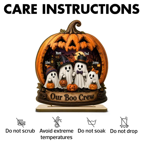 Our Boo Crew 2-Layer Wooden Plaque, Personalized Ghost Family at a Haunted House, Creative Gift for Mom & Dad