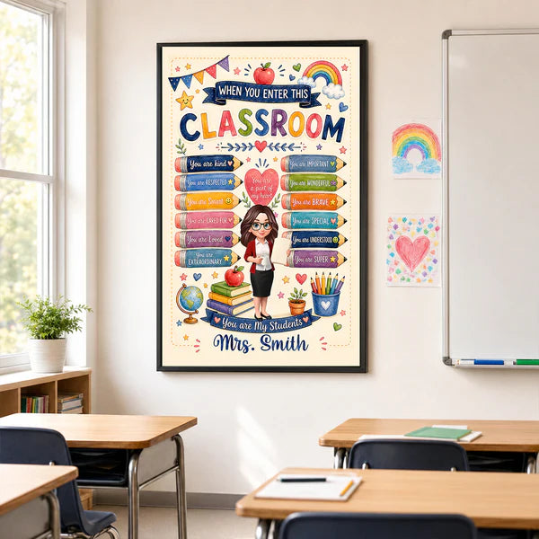 Personalized Teacher Poster, Watercolor Classroom Wall Art With Encouraging Quotes, Unique Creative Gift for Teacher