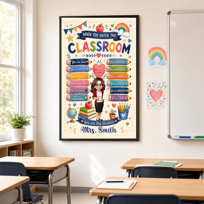 Personalized Teacher Poster, Watercolor Classroom Wall Art With Encouraging Quotes, Unique Creative Gift for Teacher