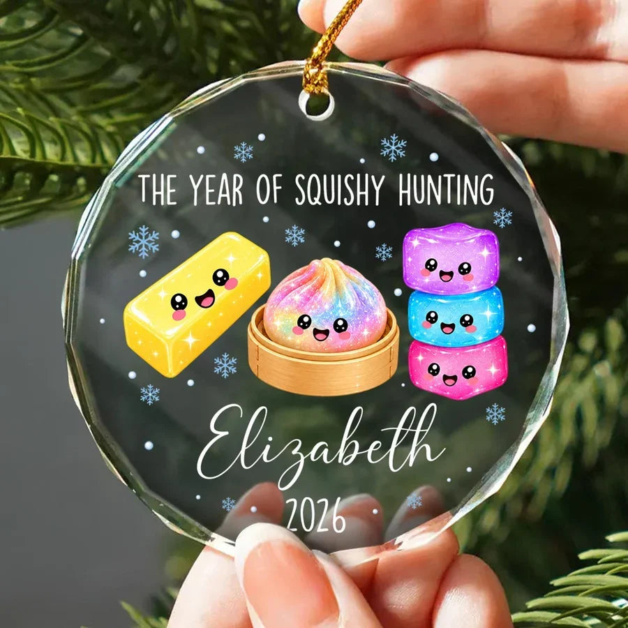 Cute Squishy Character Crystal Ornament with Snowflakes, Personalized Keepsake and Creative Gift for Kids