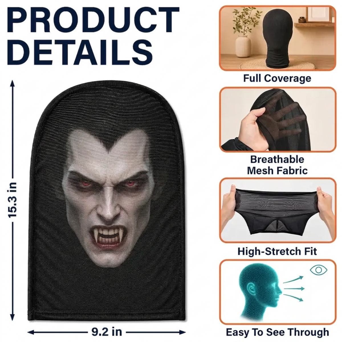 Personalized Mesh Print Balaclava Hat, Hooded Skull Look for Halloween Party Nights, Unique Gift for Costume Fans