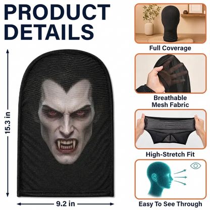 Personalized Mesh Print Balaclava Hat, Hooded Skull Look for Halloween Party Nights, Unique Gift for Costume Fans