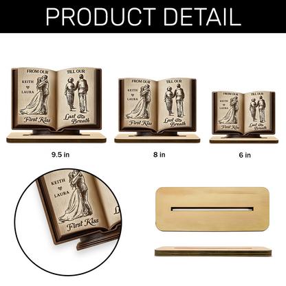 Personalized 2-Layer Wooden Plaque Book for Couples From First Kiss to Last Breath, Romantic Keepsake & Unique Anniversary Gift
