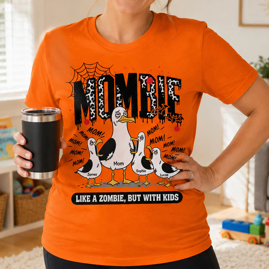Personalized Classic Tee with Mombie Goose Art, Spiderweb Halloween Style, Unique Gift for Mom