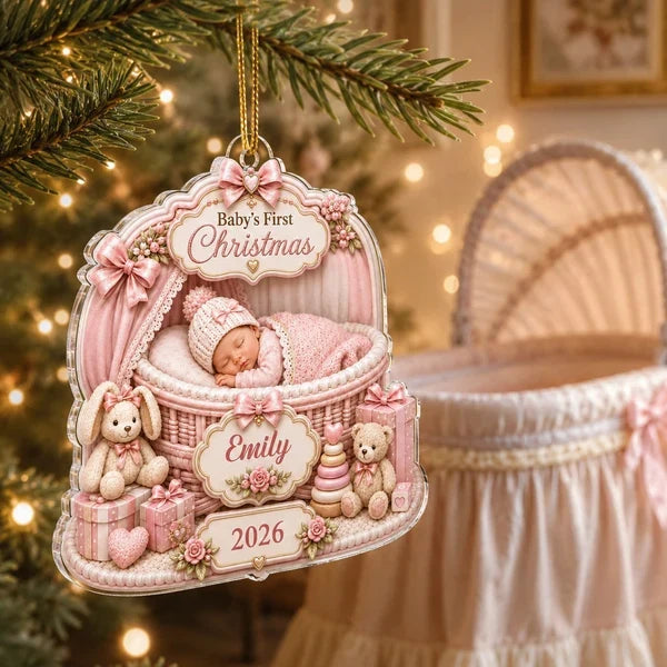 Baby's First Christmas Acrylic Ornament, Personalized Soft Blue Keepsake, Creative Gift for New Parents